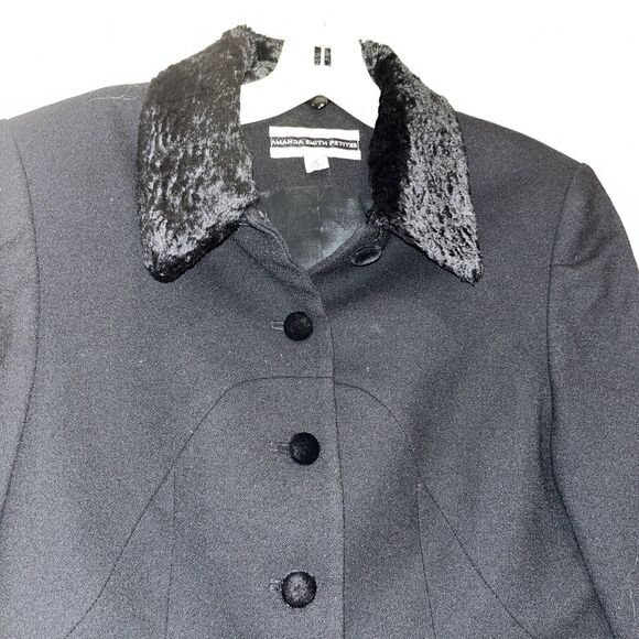 Amanda Smith Petites Black Wool Jacket Blazer Women’s Size 8P fur collar - Picture 2 of 10